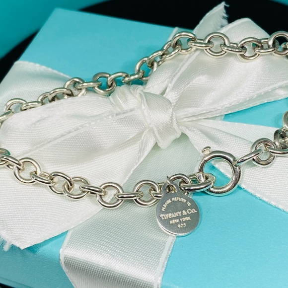 Return to Tiffany Silver round  Tag Rolo Round Link Charm Bracelet 8” 13.7 gram - Picture 6 of 7